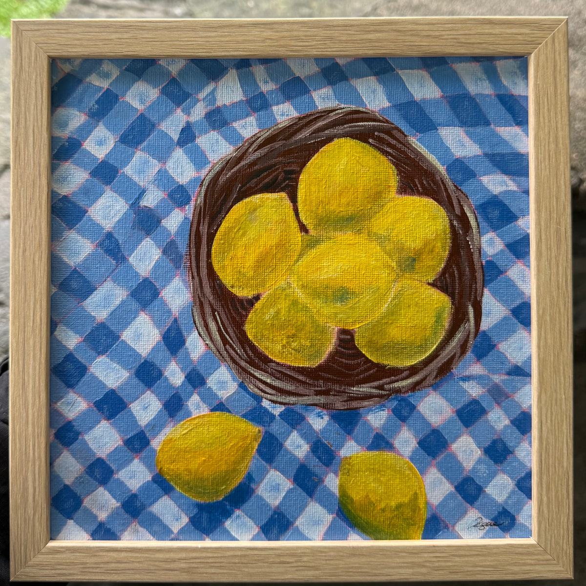 Lemon Picnic, 8x8 Inch Framed Original