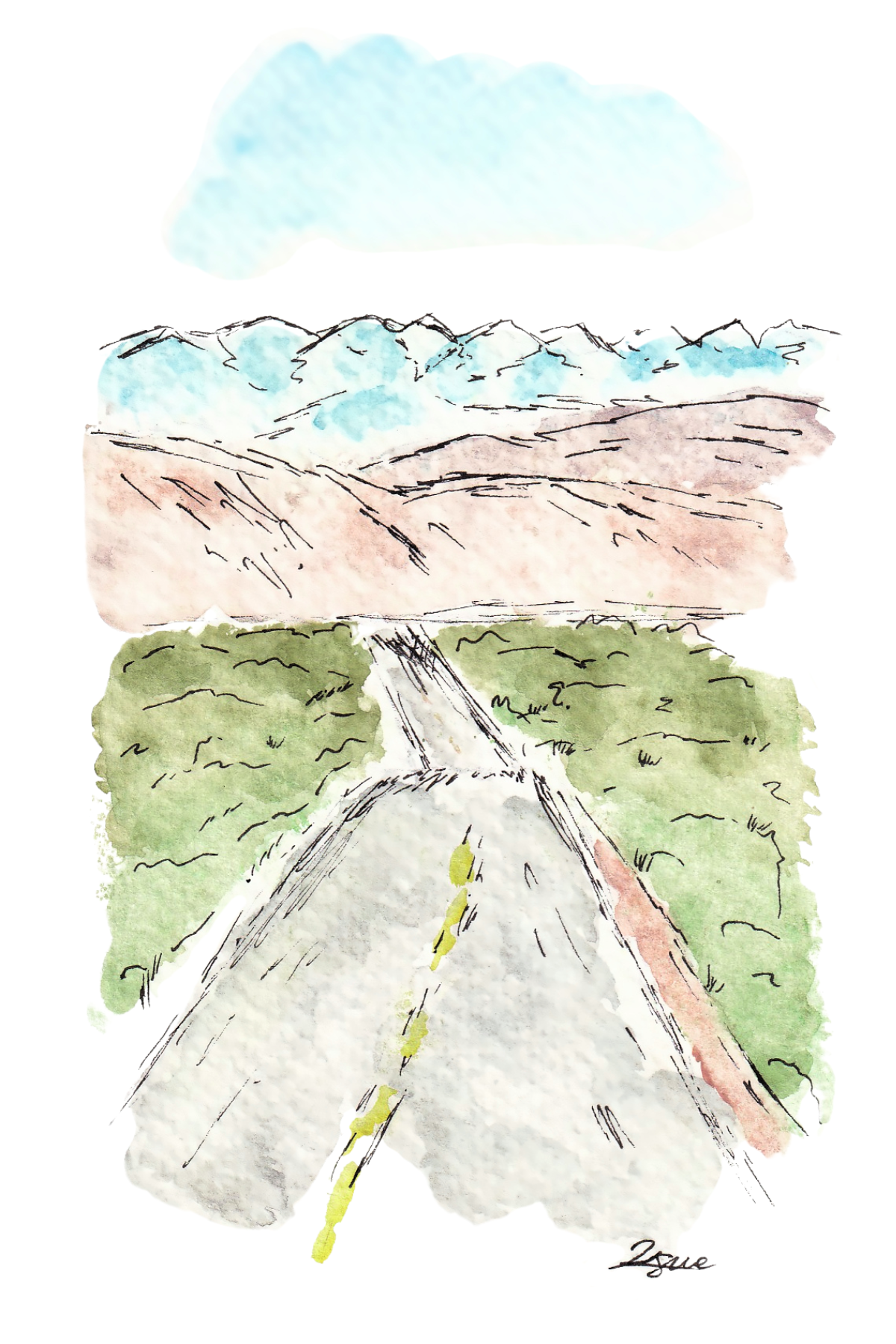 Scenic California Highway Watercolor Postcard