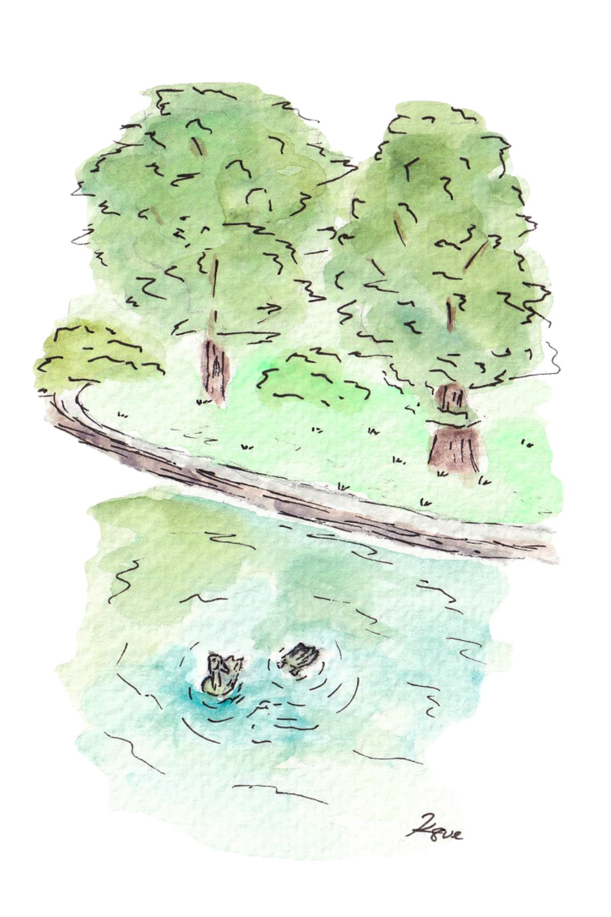 Green Lake Watercolor Postcard