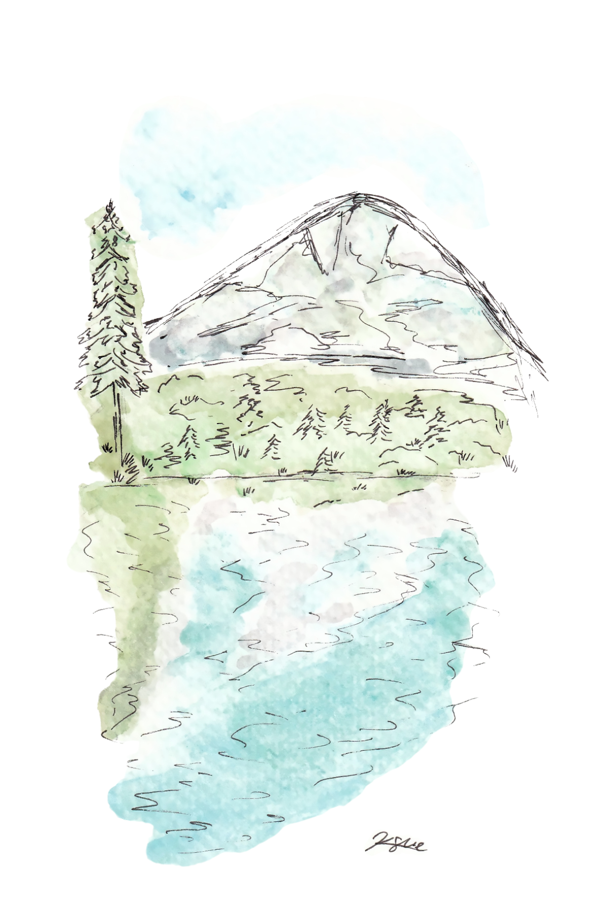 Lassen Volcanic National Park Watercolor Postcard