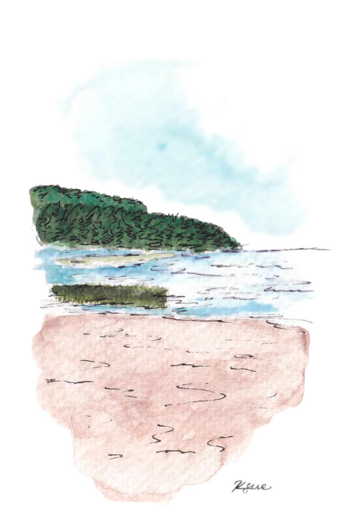 Seaside Beach Watercolor Postcard